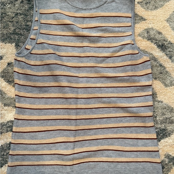 Nine West Gray and Tan Striped Tank Ribbed Top - Picture 1 of 3